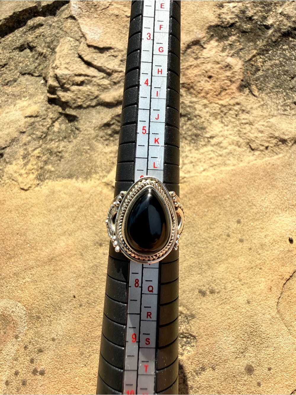 925 Sterling Silver Teardrop Black Onyx Ring